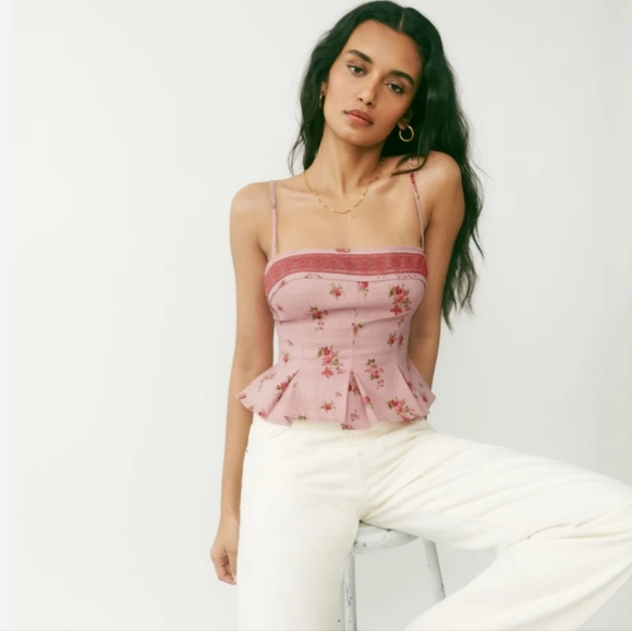 Reformation Meryl Linen Top Tea Time - Picture 1 of 6